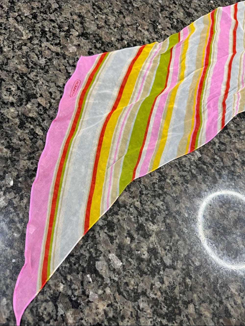 Coach Pink & Green Striped Silk Scarf EUC